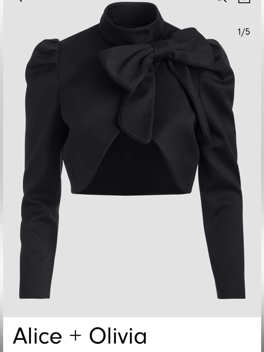 Alice + Olivia Black Bow-Collar Cropped Jacket